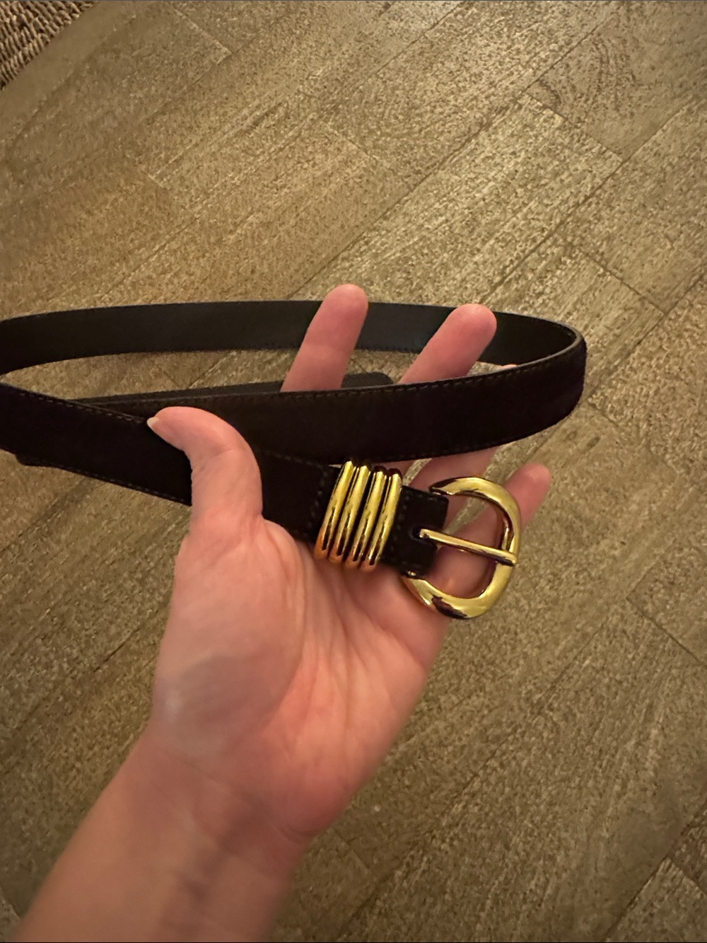 Madewell Suede Chocolate Brown and gold belt